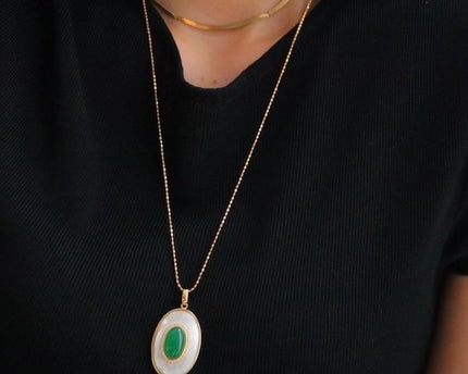 Koninklijke groene Onyx MOP ovale hanger ketting