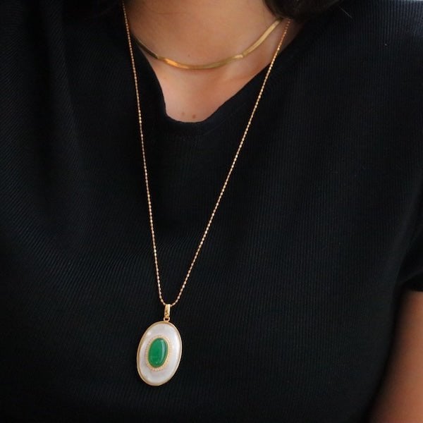 Koninklijke groene Onyx MOP ovale hanger ketting