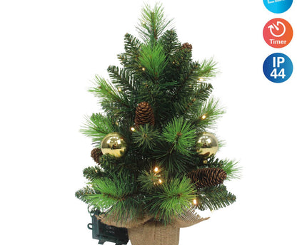 LED FIR -boom "Noel" Outdoor Decoratie gemaakt van metaal en plastic in groen en goud, met stevig geïnstalleerde LED's