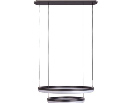 LED CCT hanglamp "Circulo" gemaakt van zwart metaal en zandkleurig plastic, met geïntegreerde LED en vele functies, Ø 60 cm, 150 cm hoog.