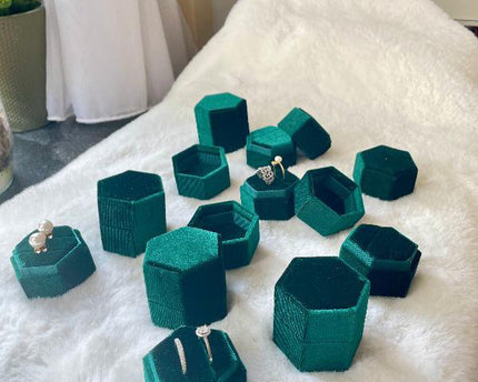 Zeshoek fluwelen trouwring box-groene kleuren