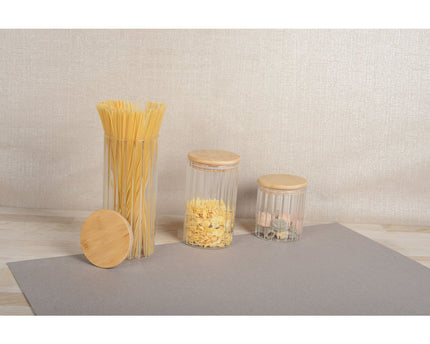 9x9x15cm glas- en houten opbergpot
