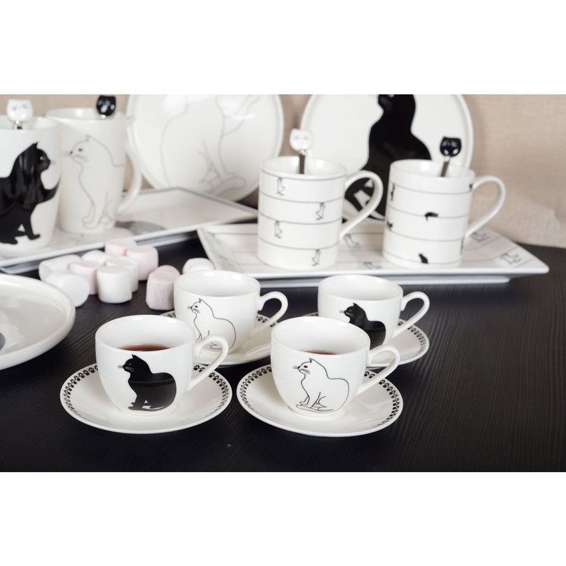 Koffiekopjes met zwart -witte kattenschotels - veel van 4