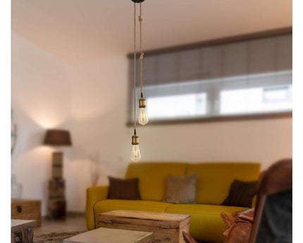 Metalen metalen Baldachin met 2 personen "Ontario" Decoratieve hanglamp gemaakt van metaal in alt-messing en jute, E27-versies, verlichting voor woonkamers of kantoor.