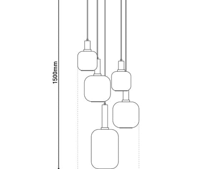 5 hanglamp "fumo", hanglamp gemaakt van metaal en glas in zwart, met E14 -aansluiting, voor eetkamer, woonkamer, gang of kantoor, hangende lamp Ø ca.