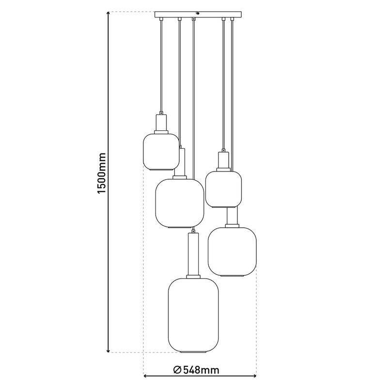 5 hanglamp "fumo", hanglamp gemaakt van metaal en glas in zwart, met E14 -aansluiting, voor eetkamer, woonkamer, gang of kantoor, hangende lamp Ø ca.