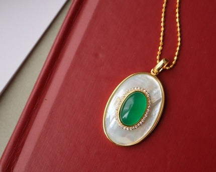 Koninklijke groene Onyx MOP ovale hanger ketting