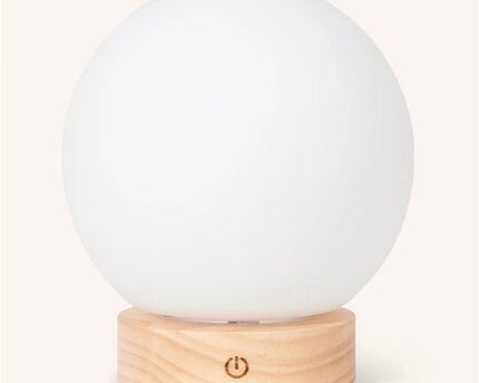 Flore lichtbruine houten lamp met glazen lamp - oplaadbaar en dimbaar draadloos licht