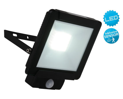 LED Outer Light "Radia" 30W met sensor, gemaakt van metaal en glas in zwart, met geïntegreerde LED