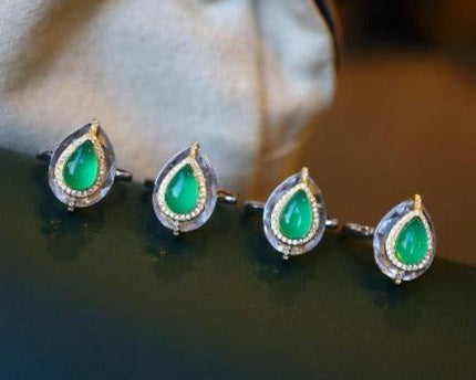 Royal Pear -Cut Green Onyx Ring - verstelbaar