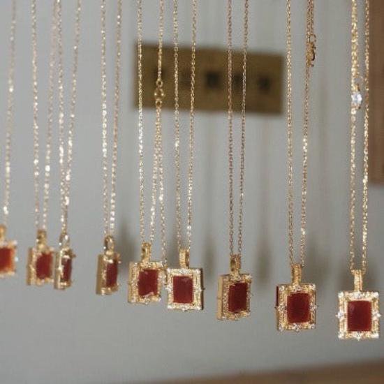 Red Agate ingelijste hangketting