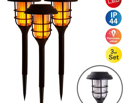 3 Set LED Outdoor Earth Spit 34 cm High, Skeer gemaakt van zwart plastic met geïntegreerde LED, zonnelampje voor buiten