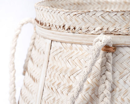 Witte mand BIKU | Plantenmand | Wasmand | Grote Boho Opbergmand Rond Gemaakt van Bamboe