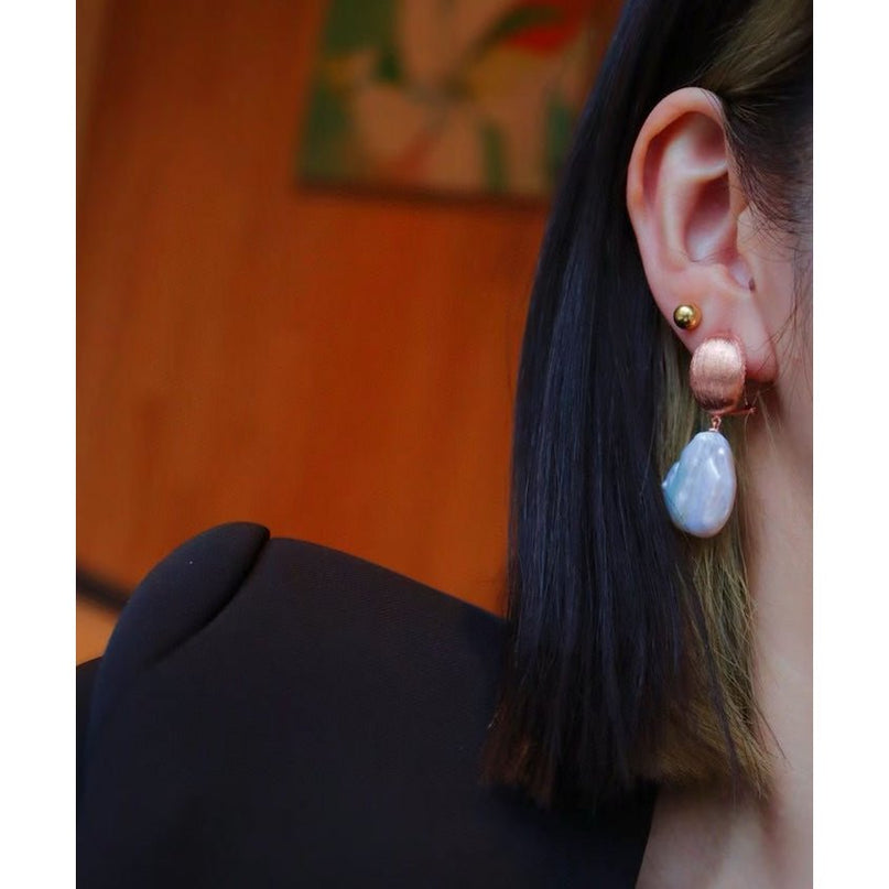 Rose Gold zeemeermin barokke parel drop oorbellen
