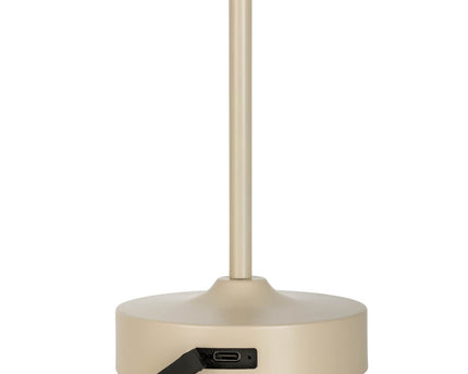 LED -batterij/ tafellamp "Pina" 30 cm hoog, gemaakt van metaal (beige) en glas (wit), geïntegreerde LED's, warm wit