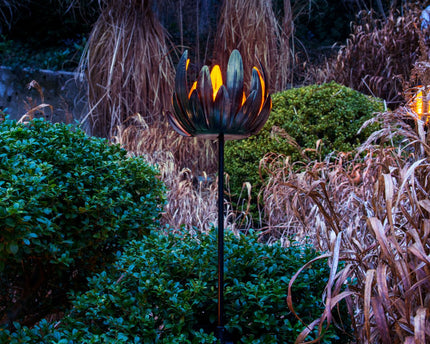 LED Solar Skeer "Flower", voor buiten, metaal en plastic aarde spies in koper, met geïntegreerde LED