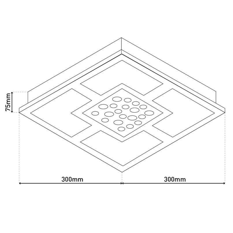 De LED -plafondlamp "chur" 30 x 30 cm, chom -gekleurd metaal, gedeeltelijk gevatneerd glas, geïntegreerde LED's, warm wit
