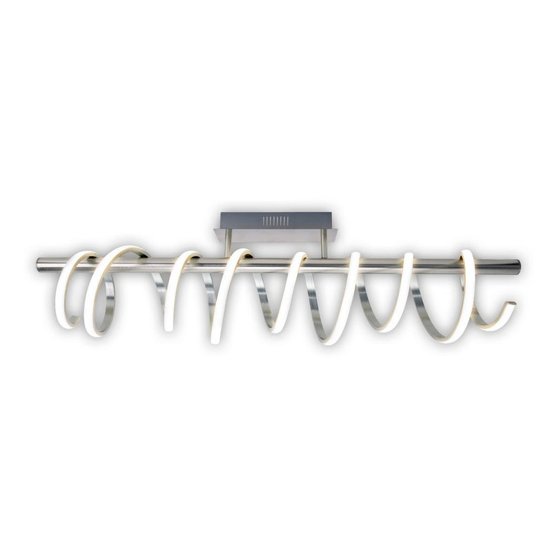 LED -plafondlamp "Belleza", moderne metalen plafondlamp en plastic in nikkel mat en wit, met stevig gebouwd -in LED's, 100 cm lang. De ideale verlichting voor woonkamer, eetkamer of keuken.