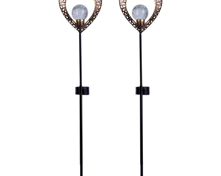 2 Set LED LED Solar Lamp "Heart" met Earth Skeer voor de tuin en terras gemaakt van metaal in zwart, en goud, met stevig ingebouwde LED's, 59 cm hoog