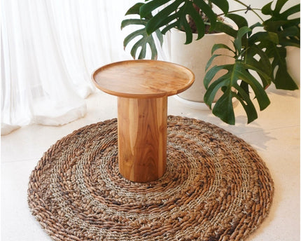 Vloerkleed 100/120 cm met strepen rond vloerkleed van plantaardige vezels, bananenvezel, zeegras en waterhyacint bruin beige tapijt POHON (2 maten)