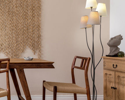 Textiel staande lamp 4-flame "boho", vloerlamp in beige/bruin, met E14-aansluiting, voor eetkamer, woonkamer, gang of kantoor, 138 cm hoog