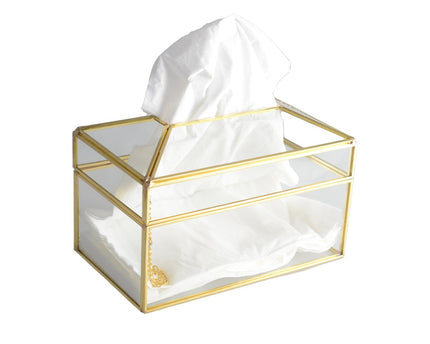 Transparante vierkante zakdoekbox gouden rand 23x13x13cm