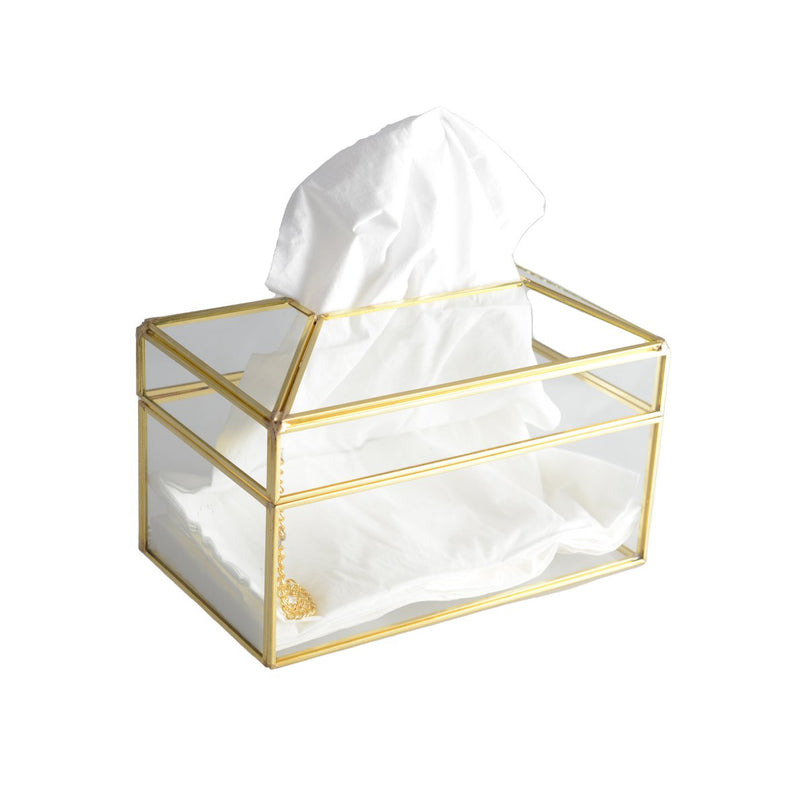 Transparante vierkante zakdoekbox gouden rand 23x13x13cm