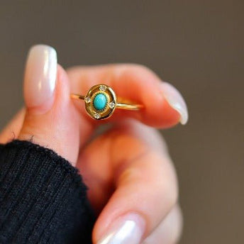 Modern vintage turquoise ovaal ring-aanpassbaar