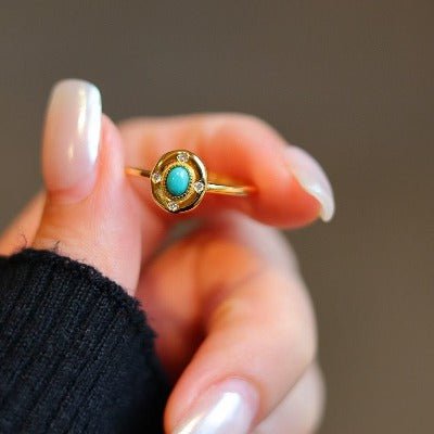 Modern vintage turquoise ovaal ring-aanpassbaar