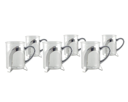 Glazen bekers met zilveren metalen decoratie - set van 2