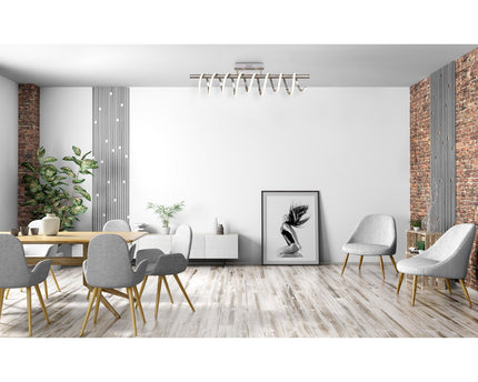 LED -plafondlamp "Belleza", moderne metalen plafondlamp en plastic in nikkel mat en wit, met stevig gebouwd -in LED's, 100 cm lang. De ideale verlichting voor woonkamer, eetkamer of keuken.