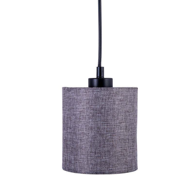 4 hanglamp "Malta" gemaakt van metaal en hout, met textielparaplu's in grijs en wit, E27 -aansluiting, verlichting voor woonkamer, kantoor of nachtkastje