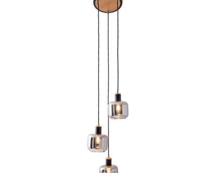 3 plafondlamp "fumoso", hanglamp gemaakt van metaal en glas in zwart, met E14 -aansluiting, voor eetkamer, woonkamer, hal of kantoor, hangende lamp Totale hoogte 123 cm.