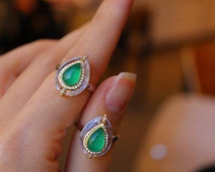 Royal Pear -Cut Green Onyx Ring - verstelbaar