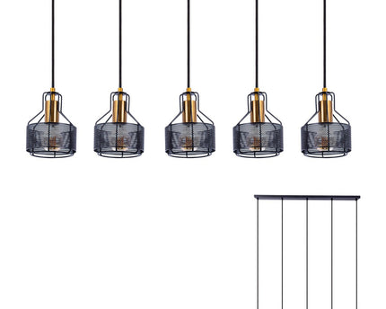 5 hanger lamp "foro" retro hanger lamp gemaakt van metaal in zwart en goud met E27 -versies, 96 cm lang. Stijlvolle verlichting voor woonkamer, eetkamer of keuken.