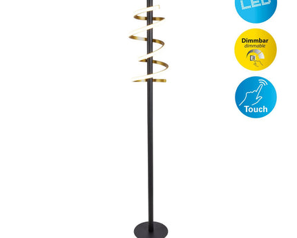 LED staande lamp "Belleza", moderne metalen vloerlamp en plastic in zwart, goud en wit, met stevig ingebouwde LED's, 140 hoog, verlichting voor woonkamer, eetkamer, slaapkamer of kantoor.