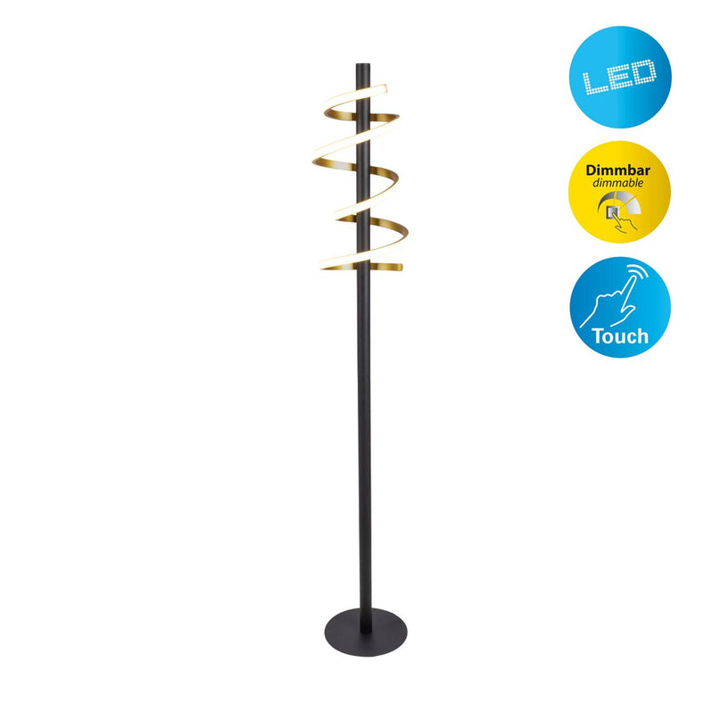 LED staande lamp "Belleza", moderne metalen vloerlamp en plastic in zwart, goud en wit, met stevig ingebouwde LED's, 140 hoog, verlichting voor woonkamer, eetkamer, slaapkamer of kantoor.