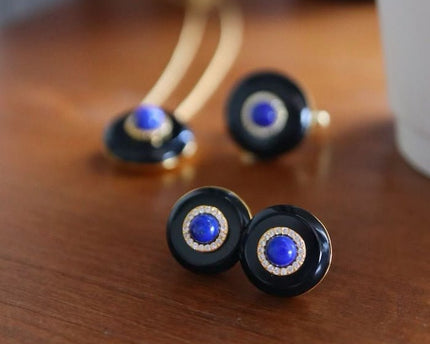 Zwarte onyx oorbellen - Lapis Lazuli en Green Onyx
