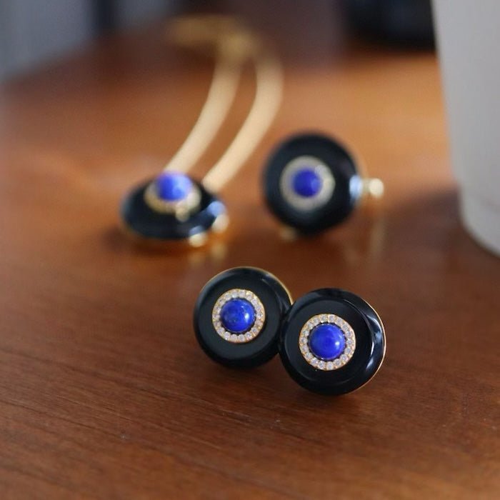 Zwarte onyx oorbellen - Lapis Lazuli en Green Onyx