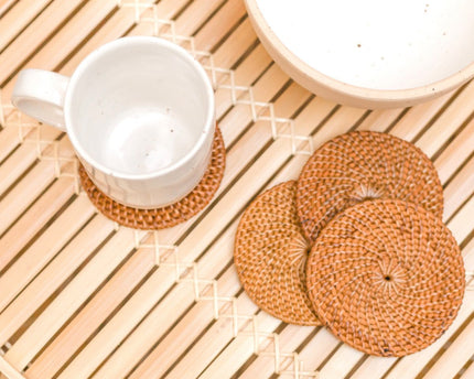 Ronde rotan onderzetters set van 4 of 8 handgemaakte TIBU