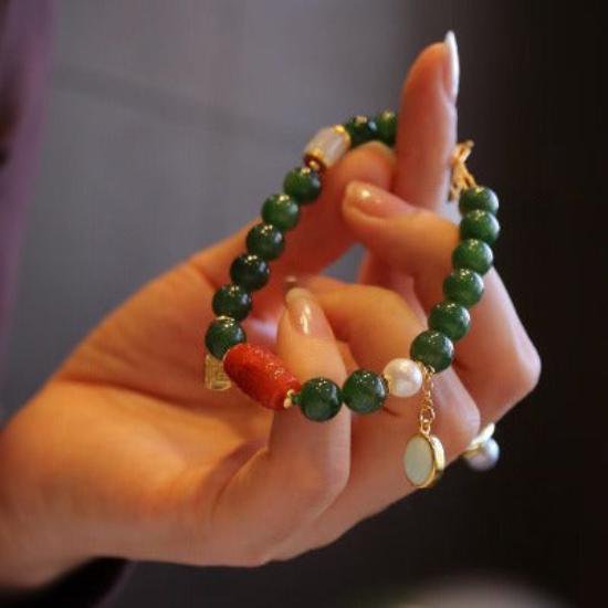 Hetian jade kralen Tibetaanse totemarmband