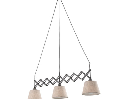 Shear hanger lamp "Adrienne", breedte uit te strekken van 52-100 cm, gemaakt van bruin metaal met natuurlijk gekleurde textiel parasols, E27-versies, verlichting voor woonkamer, eetkamer of kantoor