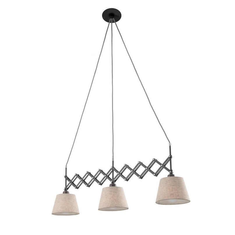 Shear hanger lamp "Adrienne", breedte uit te strekken van 52-100 cm, gemaakt van bruin metaal met natuurlijk gekleurde textiel parasols, E27-versies, verlichting voor woonkamer, eetkamer of kantoor