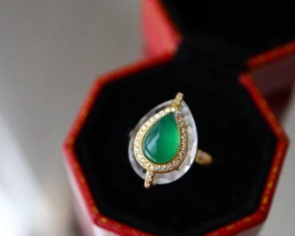 Royal Pear -Cut Green Onyx Ring - verstelbaar