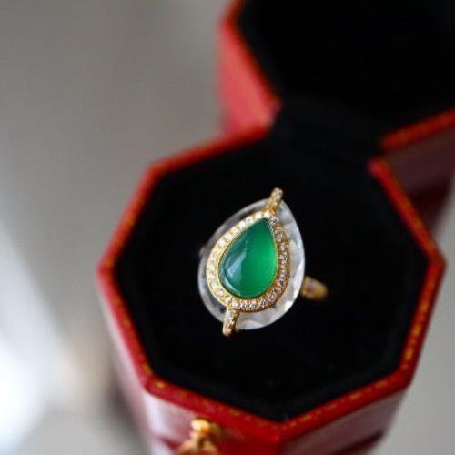 Royal Pear -Cut Green Onyx Ring - verstelbaar