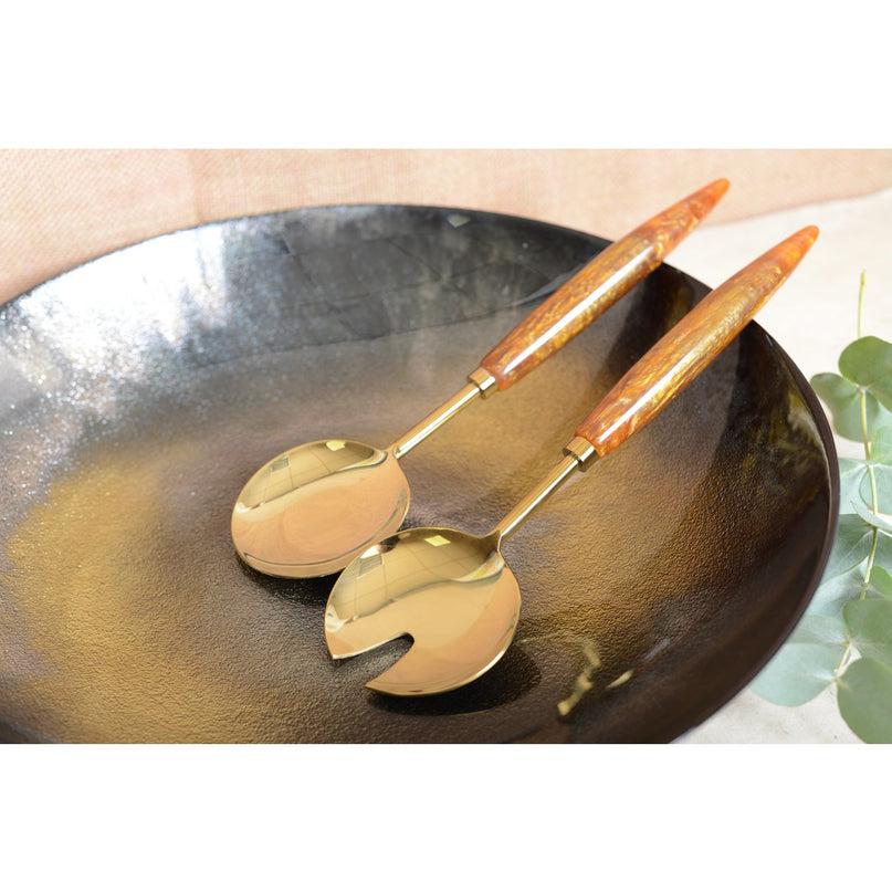 Bestek met goud en oranje salade 29 cm
