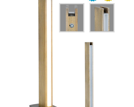 LED -tafellamp "rechte" 51 cm hoog, gemaakt van metaal, plastic en ashout, met stevig geïnstalleerde LED's, warm wit (770 lm, 3000k), dimable