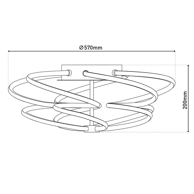 LED-plafondlamp "Rizado" Ø: 57 cm gemaakt van metaal in satijnen nikkel en plastic, met stevig ingebouwde LED's, verlichting voor woonkamers en kantoor.