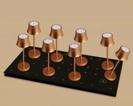 Combi Set Professional-8 X de Pijp Mini Copper Oplaadbare tafellampen & 1 x Central Station Wireless Laying Station met Qi-Technology-Perfect voor restaurants, gastvrijheid en hotels