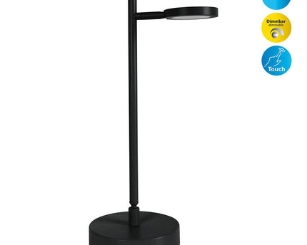LED draadloze tafellicht "Lupa", 45 cm hoog, gemaakt van geverfd aluminium (zwart) en wit plastic, LED geïntegreerde, dimbare, aanraaksensor.